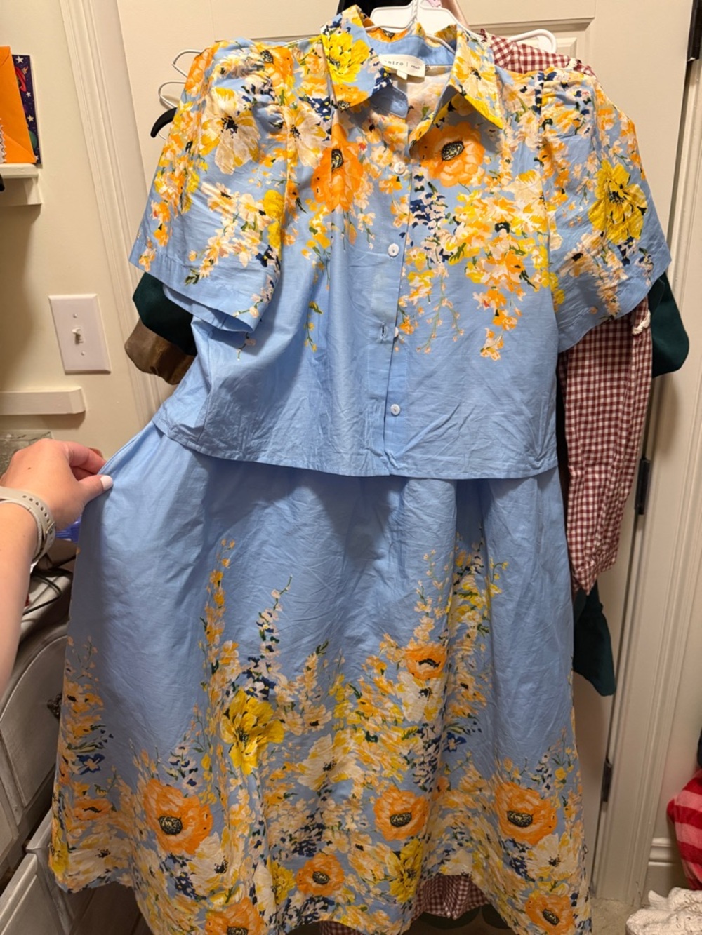 Entro Light Blue Floral Two-Piece Set with Yellow Blooms
